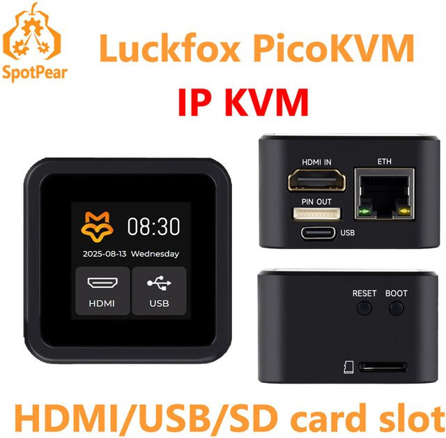 Luckfox PicoKVM NanoKVM IP KVM Server mit 1,54 Zoll Touchscreen LCD in Schwarz für Desktop-Wartung via HDMI und USB - Bild 1