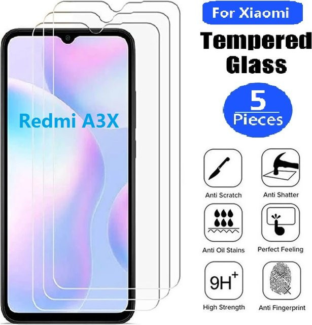 5 Stück Displayschutzfolien aus gehärtetem Glas für Xiaomi Redmi A3 und Redmi A3X 5G, transparent - Bild 1