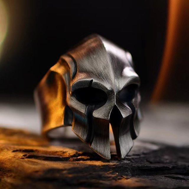 CYTUPR Ring Spartaner Helm Totenkopf, Vintage, Silber, Herren - Bild 1