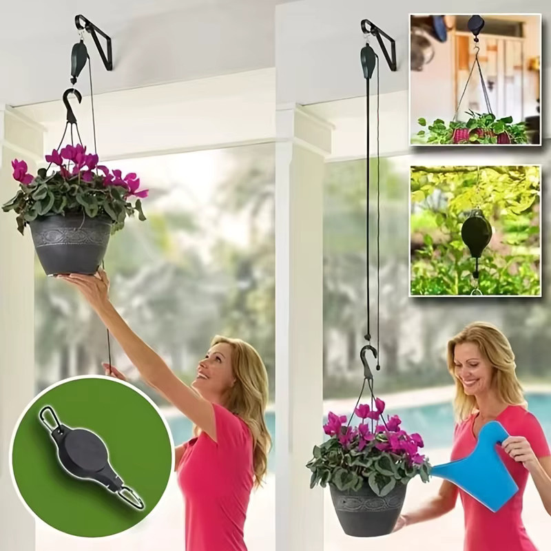 YOCITY Pflanzenhaken mit Seilrolle, ausziehbarer Pflanzenaufhänger für Gartenkörbe und Töpfe, verstellbarer Hebe-Pflanzenhaken in Schwarz oder Weiß - Bild 3