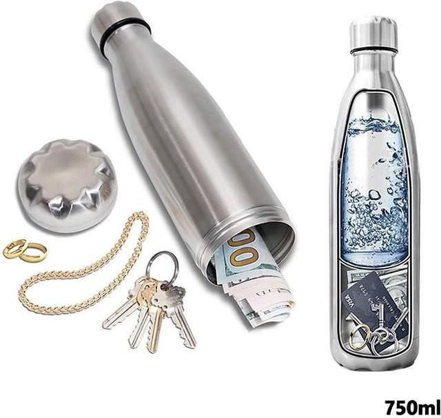 Mommy Baby Versteckter Safe in Form einer Edelstahl-Wasserflasche, Farbe: Grau/Silber - Bild 1