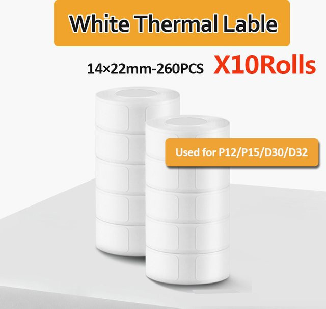 10 Rollen Marklife Thermo-Etikettenpapier weiß, selbstklebend, B: 14 mm x H: 22 mm, kompatibel mit Marklife P15 P12 D30 Etikettendruckern - Bild 1