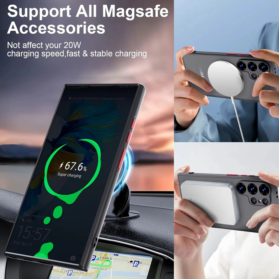 Samsung Galaxy S25 Ultra Schutzhülle mit Magnetfunktion, matt und transparent in Grün oder Grau - Bild 3