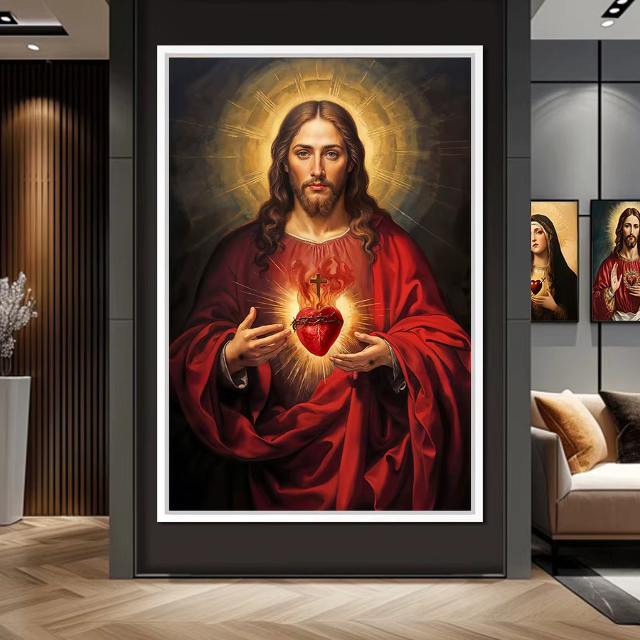 Potdemiel Religiöses Leinwand Poster Heiliges Herz Jesus und Jungfrau Maria Kunstmalerei für Wohnzimmer und Schlafzimmer - Bild 2