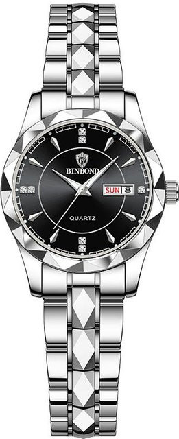 Binbond Armbanduhr Edelstahl, Quarz, Schwarz, Damen, 3 ATM - Bild 1