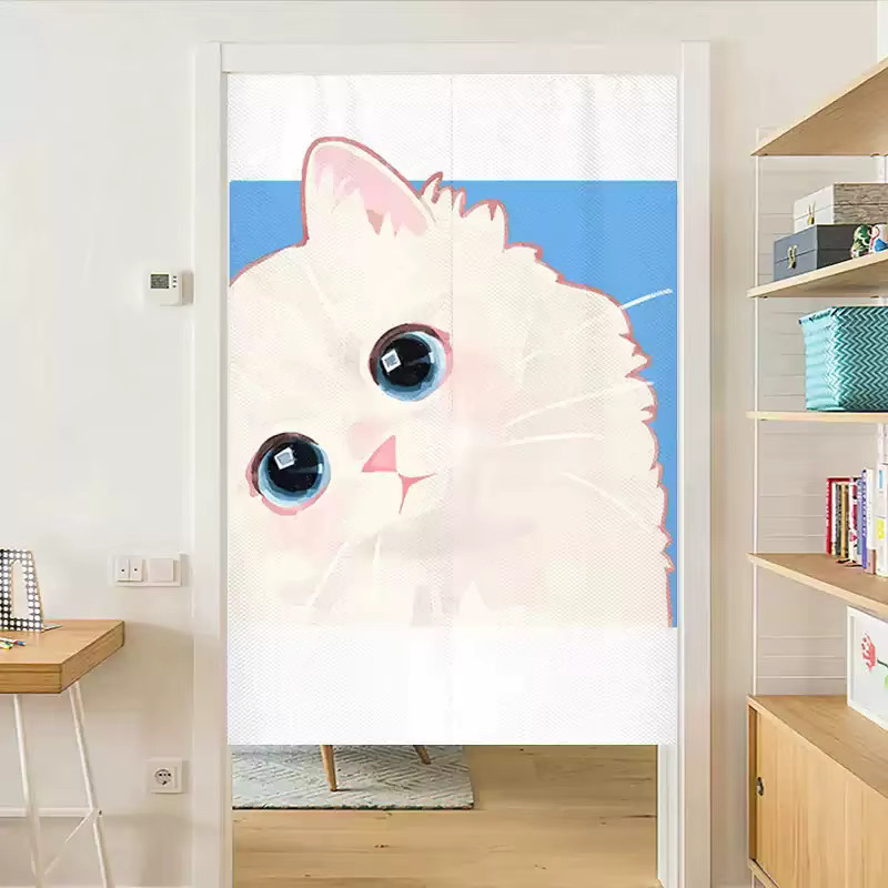 VIKAMA Katzen-Türvorhang mit Cartoon-Illustration als Windtrennvorhang für Küche und Badezimmer, Breite: 90 cm, Höhe: 180 cm - Bild 1