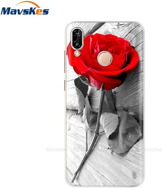 Handyhülle mit Blumenmuster für Huawei P20 Pro und Huawei P20 aus weichem TPU-Silikon in Rot und Transparent - Bild 1