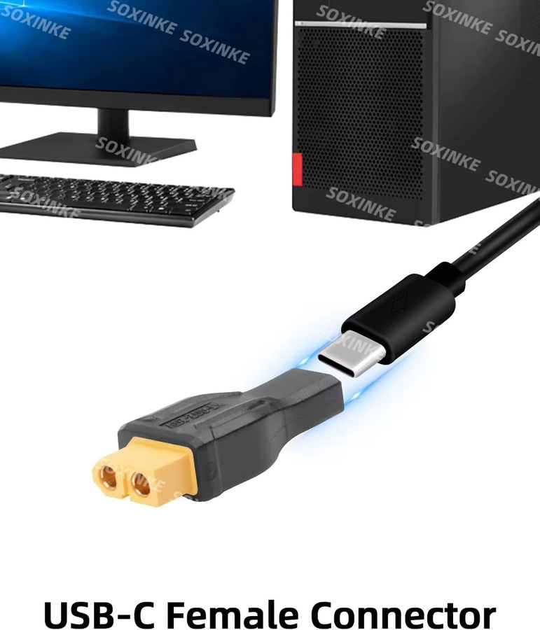 Toolkitrc USB-C auf XT60 Adapter, 100 W Ladeanschlussstecker in Schwarz - Bild 2