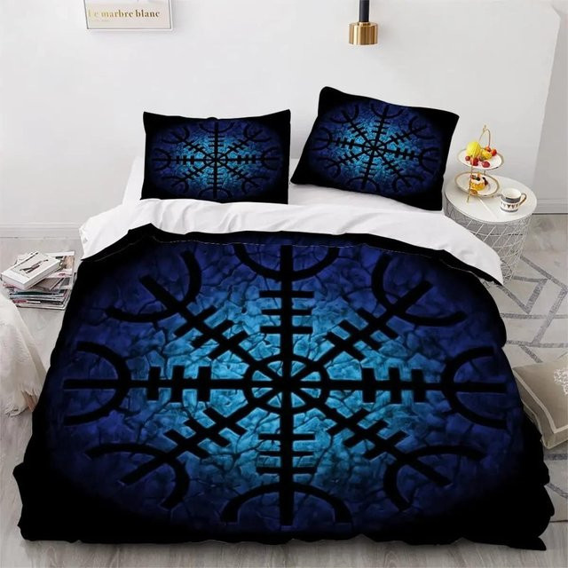 Your Warm Home Wikinger Bettwäsche-Set mit Runen-Print, Blau, B/H: 135 x 200 cm - Bild 1