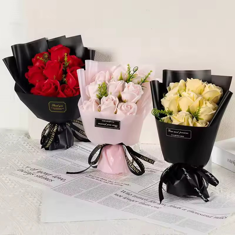Künstlicher Rosenstrauß WHPHous in Pink mit 9 Seifenblumen-Rosen für deine Tischdekoration bei Hochzeiten, Geburtstagen oder zum Valentinstag - Bild 1