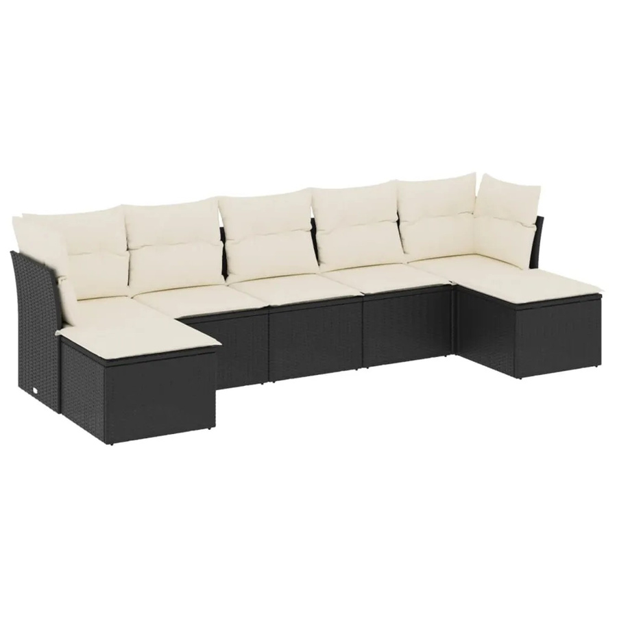 vidaXL 7-tlg Garten-Sofagarnitur aus Polyrattan in Schwarz mit Kissen und Stauraum - Bild 2
