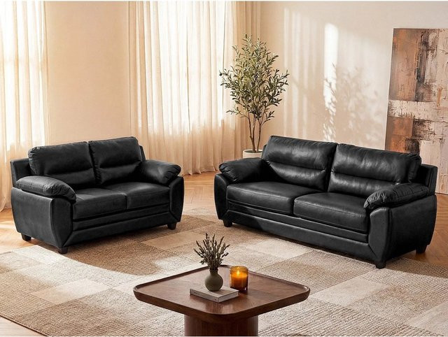 Vente-unique Couchgarnitur Manoa in Schwarz bestehend aus einem 3-Sitzer und einem 2-Sitzer - Bild 1