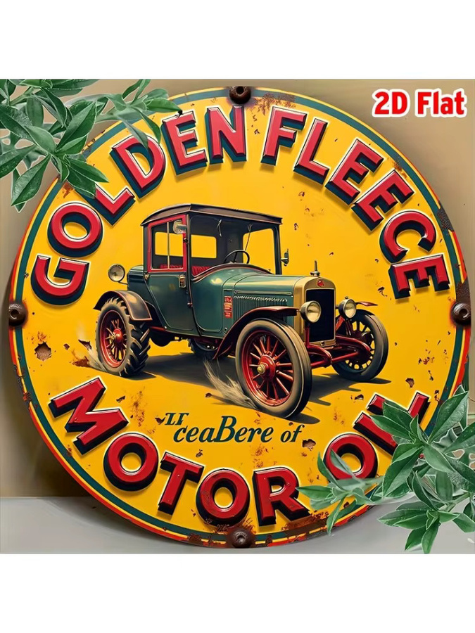 Potdemiel Vintage-Aluminiumschild Golden Fleece Motor Oil Rund, Wanddekoration in Grün, Rot und Multicolour, Durchmesser: 19,81 cm - Bild 6