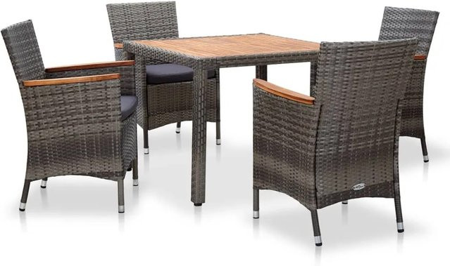 vidaXL 5-tlg Garten-Essgruppe aus Poly Rattan mit Auflagen in Grau Modell 6 - Bild 1