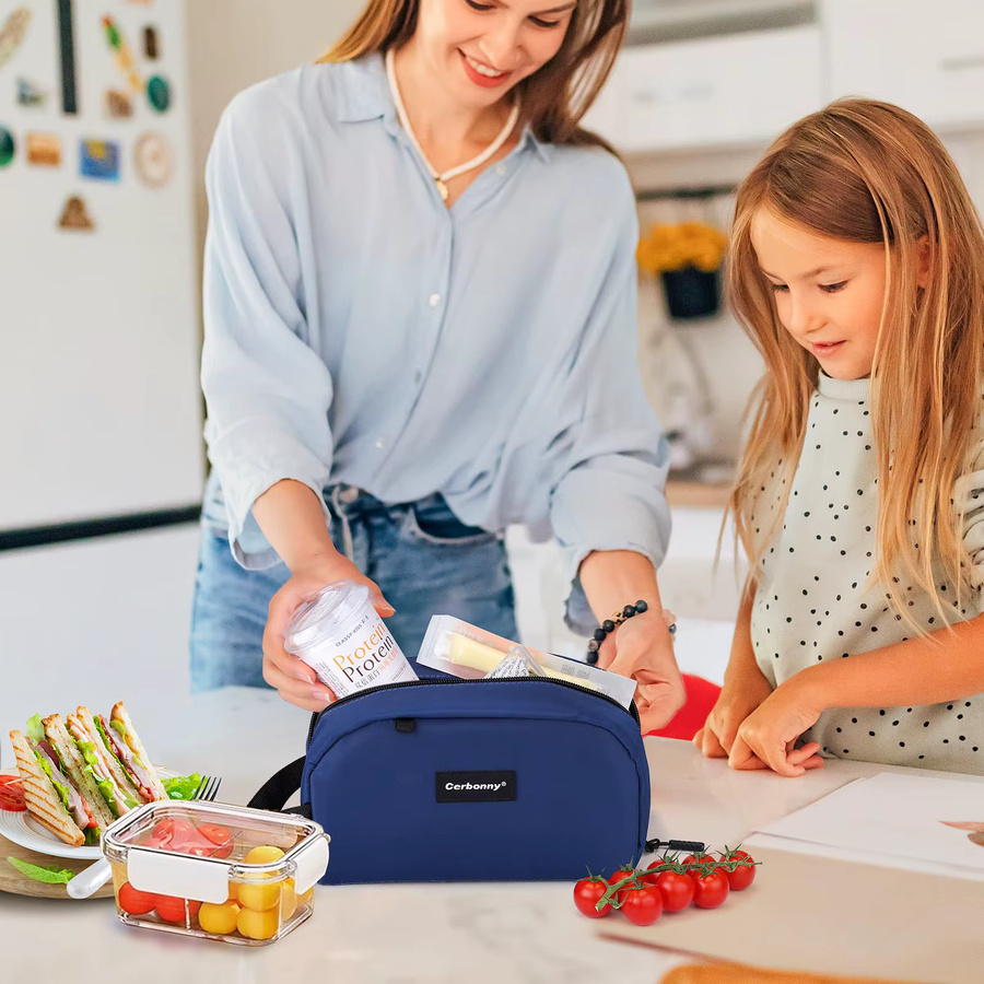 Cerbonny Wiederverwendbare Lunch-Tasche mit Kühlakkus, Isolierte Kühltasche für Mittagessen und Snacks, Auslaufsicher und Tragbar, Marineblau, 2,5 l - Bild 5