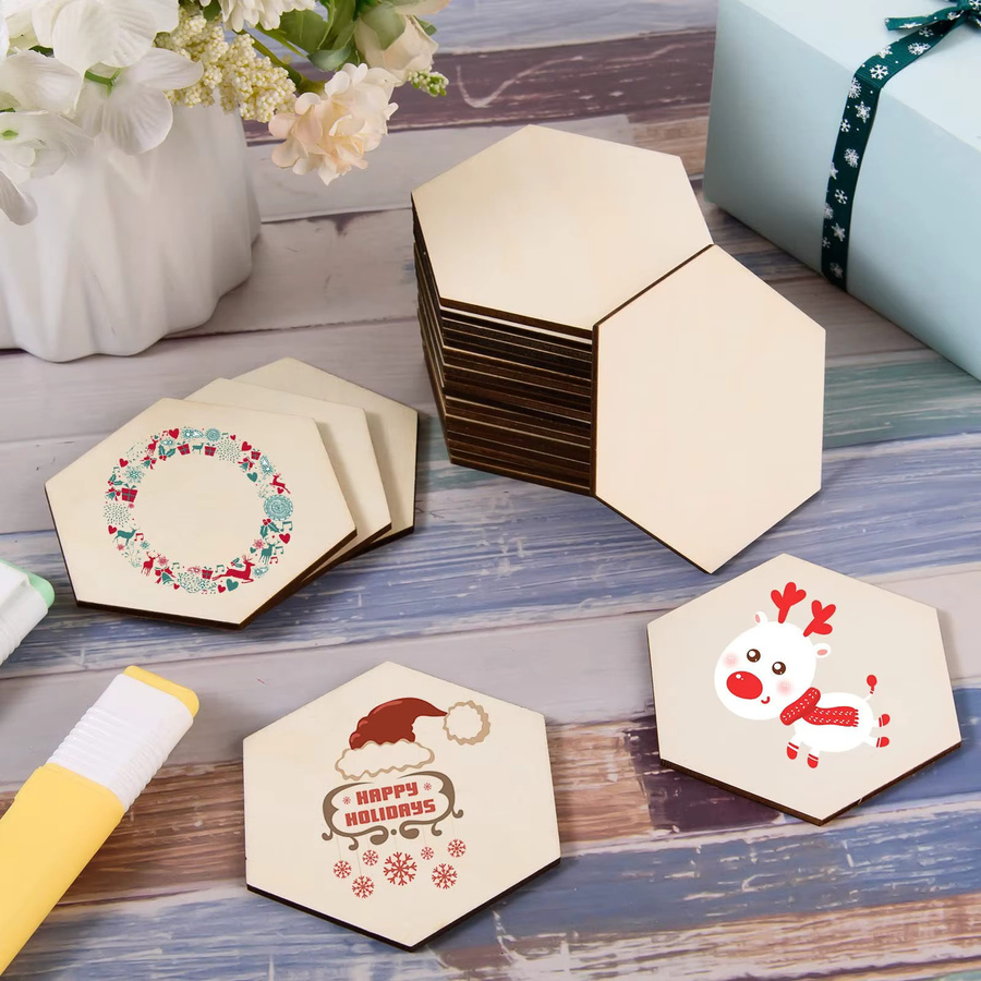 Sechseckige Holzspäne in Beige für DIY-Projekte und Heimdekoration, 100 Stück - Bild 2