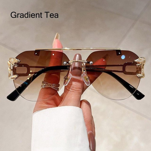 Randlose Sonnenbrille Aviator, Metall, Brown, Damen und Herren - Bild 1