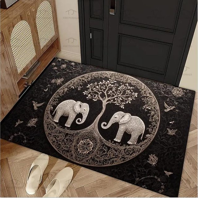 Rutschfeste Fußmatte Lodestar mit Elefant und tropischem Dschungel-Muster, B/B: 60 x 40 cm, Mehrfarbig - Bild 1