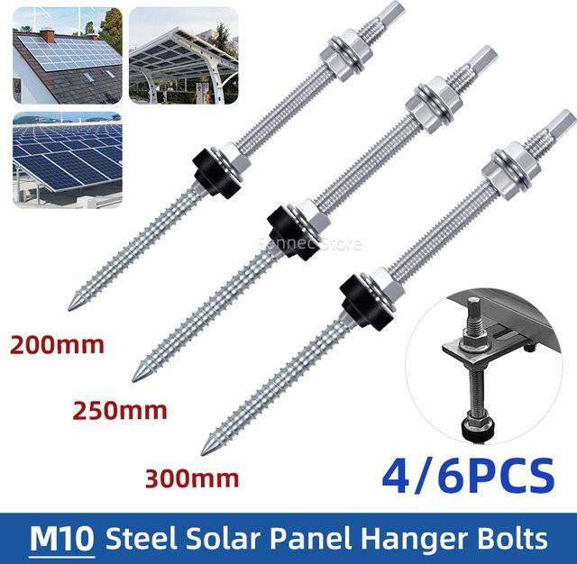 Solarmontage-Aufhängerbolzen aus Edelstahl 304 für Photovoltaik-Solarmodule, M10 Dachmontageschrauben Set in Silber - Bild 1