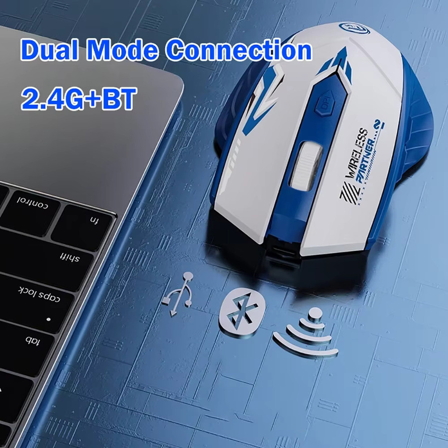Kebidumei Dual-Modus Bluetooth 5.4 und 2,4 G Funkmaus mit 6 Tasten, wiederaufladbare Gaming-Maus für PC, Laptop und Macbook, Weiß - Bild 3