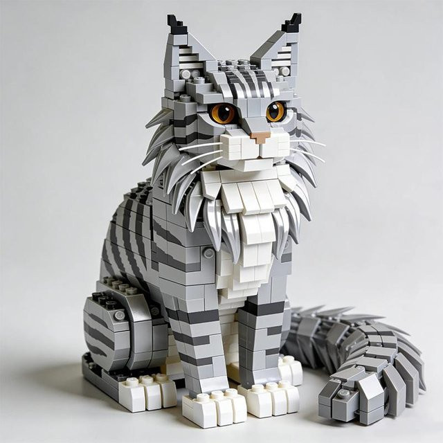 Maine Coon Katzen Bau-Set, DIY Puzzle Modell, grau - Bild 1