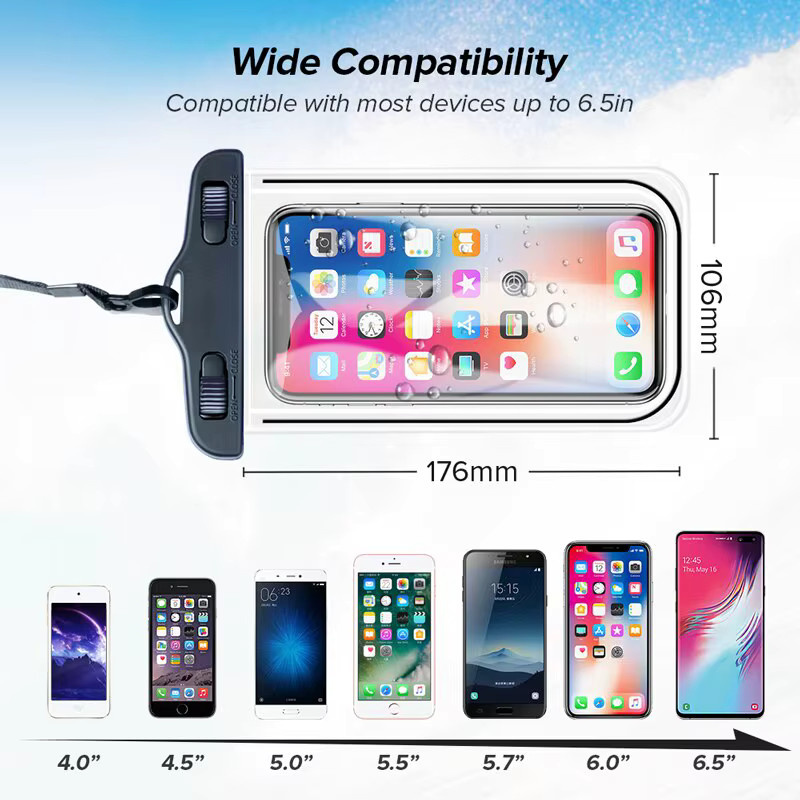 Ricestate IPX8 Universal Wasserdichte Handyhülle für iPhone, Xiaomi, Samsung und Huawei, Farbe: Blau und Transparent - Bild 2