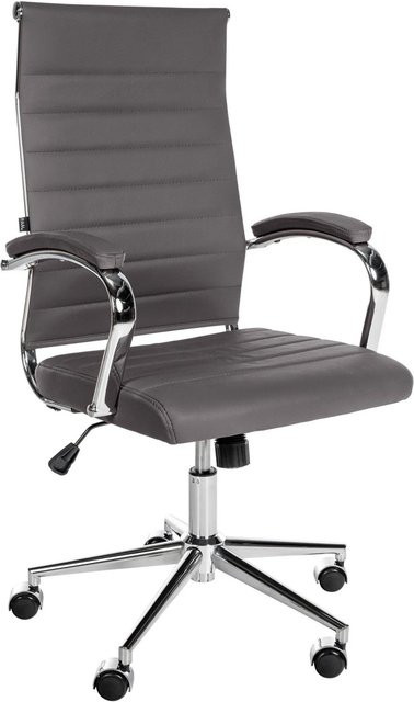 DELUKE Ergonomischer Bürostuhl aus Echtleder in Grau mit Höhenverstellung und 360 Grad Drehsitz für bis zu 135 kg - Bild 1