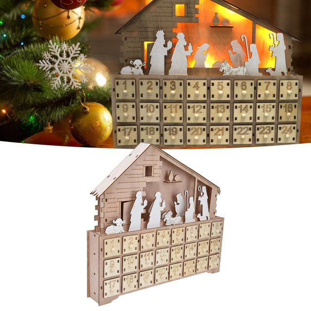 LED-Lichtkalender aus Holz in Braun als rustikaler Weihnachts-Adventskalender für deinen Schreibtisch - Bild 1