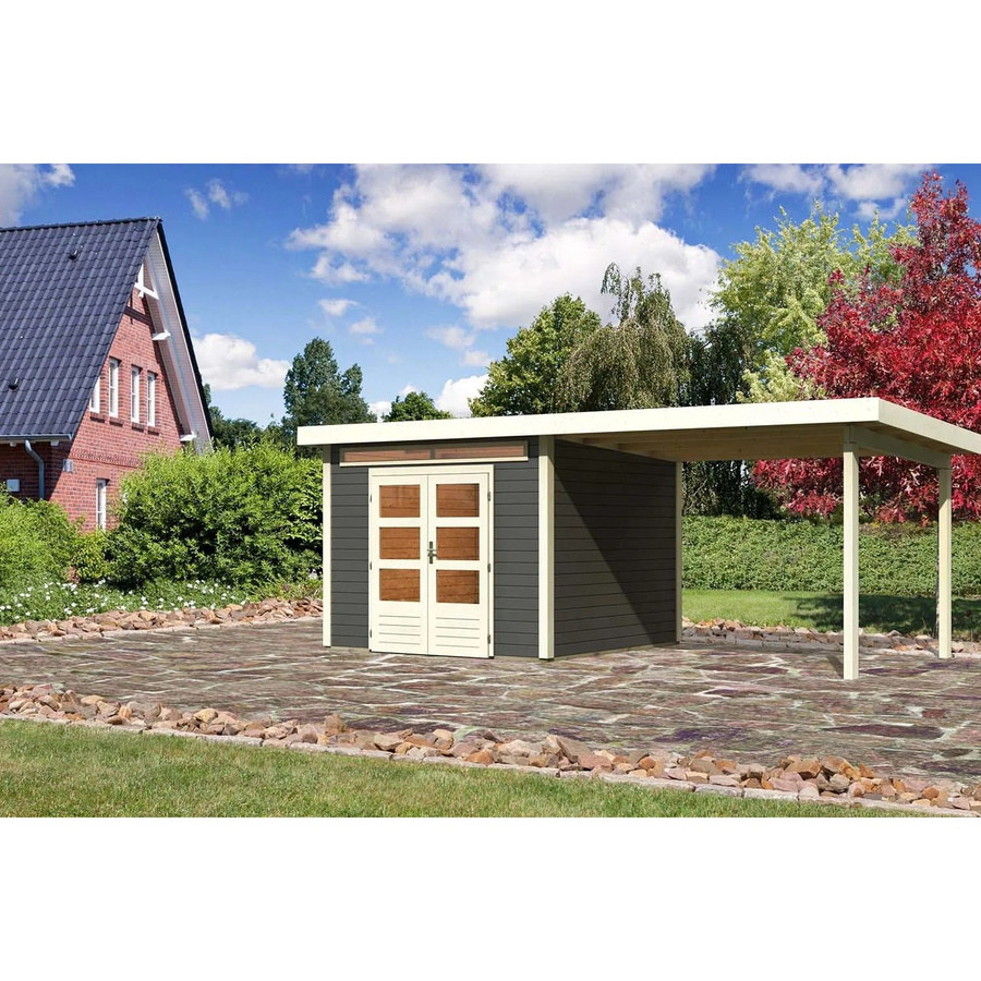 Karibu Holz-Gartenhaus Kumla mit Pultdach in Terragrau, lackiert, B/T: 270 x 270 cm - Bild 2