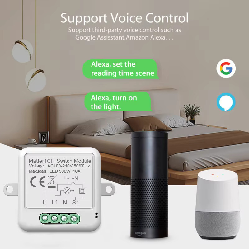 HIMOJO Matter WIFI Smart Switch Modul Relais Breaker in Weiß zur kabellosen Steuerung mit Siri, Alexa und Google Home - Bild 2