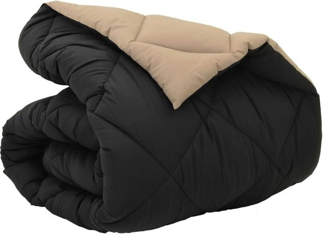 vidaXL Winterbettdecke aus Mikrofaser in Schwarz und Beige, B/B: 140 x 220 cm - Bild 1