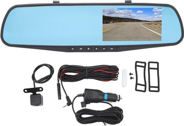 DIYelecs Spiegel Dashcam mit 4,3 Zoll Display, 1080P Full HD Dualobjektiv und Blendschutz, Rückspiegelkamera in Schwarz - Bild 1