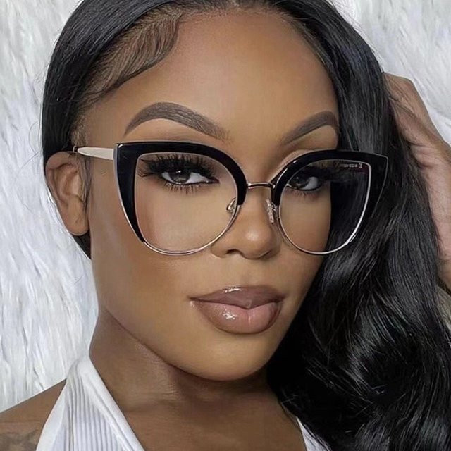 LOERHUNAR Korrektionsbrille Cat Eye, Halbrand, schwarz - Bild 1