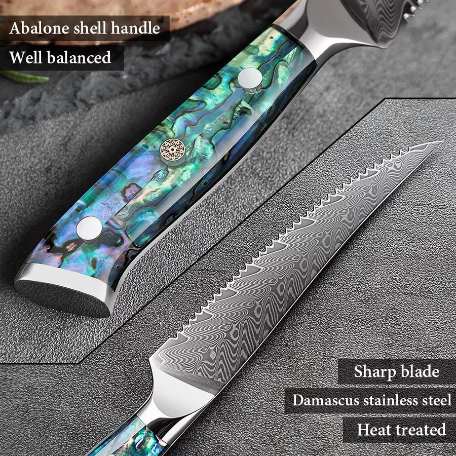Xituo Luxus Steakmesser aus Damaststahl mit Abalone-Shell-Acrylgriff in Multicolour - Bild 3