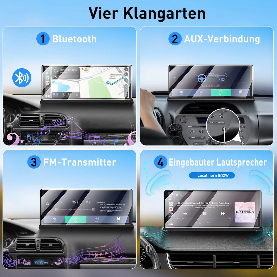 ESSGOO 11.3 Zoll 4K Ultra HD Wireless CarPlay Dashcam mit Android Auto, 1080p Heckkamera, GPS, Bluetooth, FM und Lenkradsteuerung in Schwarz - Bild 5