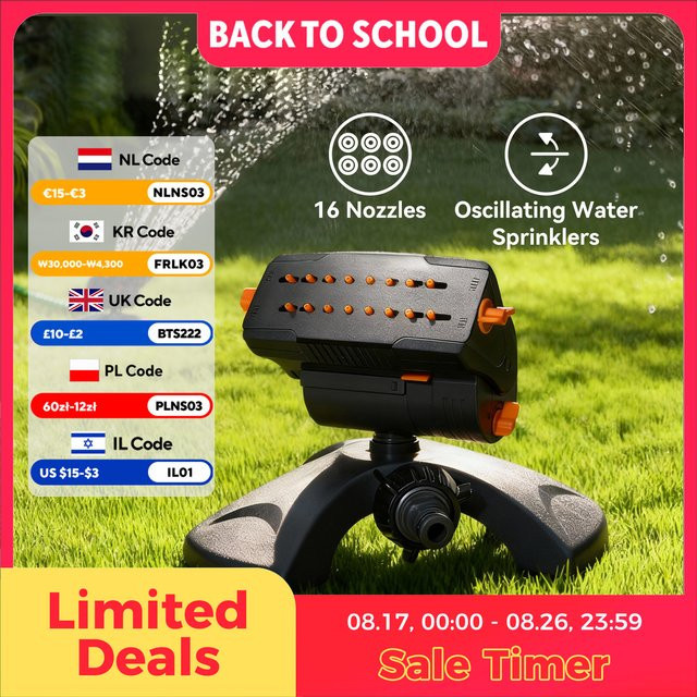 Diivoo Mini Turbo Oszillierender Gartensprinkler in Schwarz mit einstellbarer Reichweite und Durchflussrate - Bild 1
