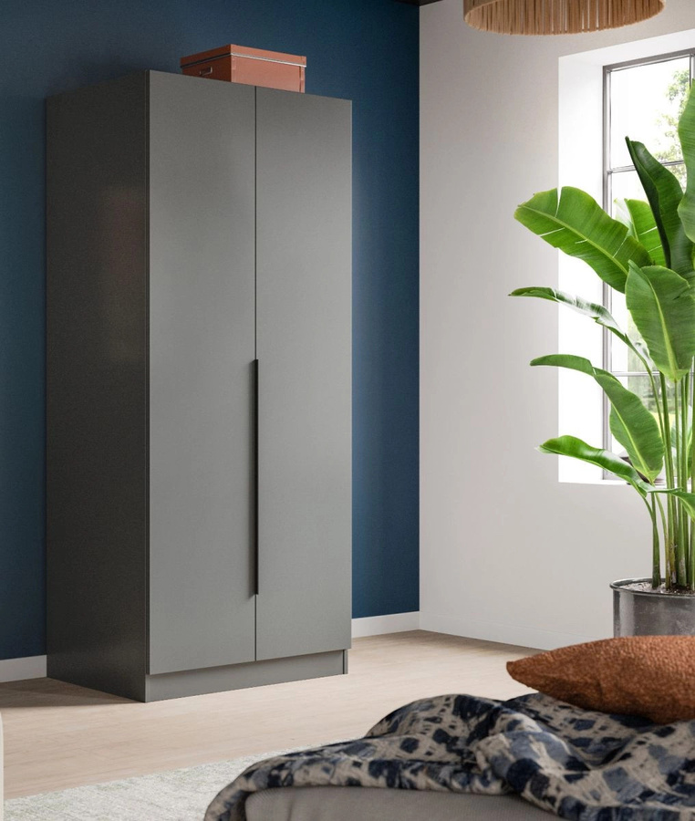 Kleiderschrank Swan 2-türig in Grau, modern mit Kleiderstange und Regalböden, B: 80 cm, H: 181 cm - Bild 2