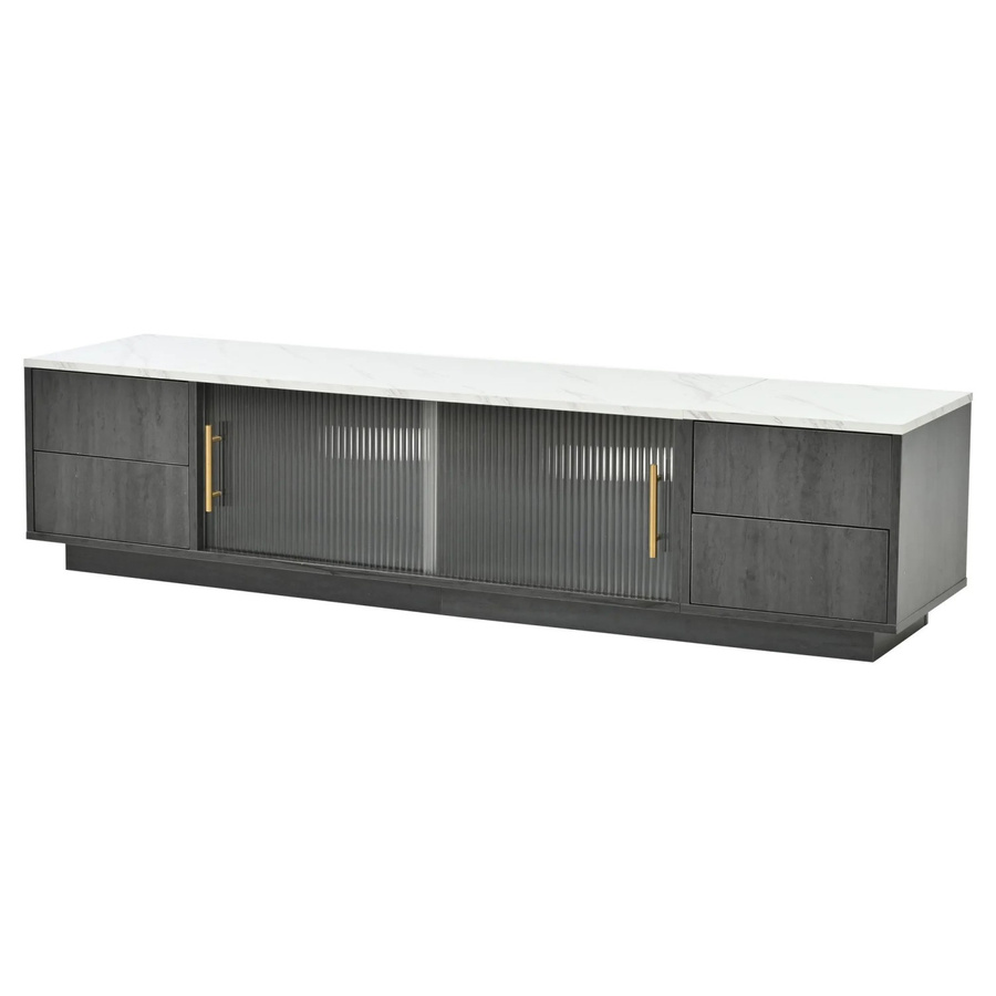 okwish TV Schrank in Grau mit Marmor Optik und Schubladen für dein Wohnzimmer B: 160 cm, T: 40 cm, H: 38,5 cm - Bild 2