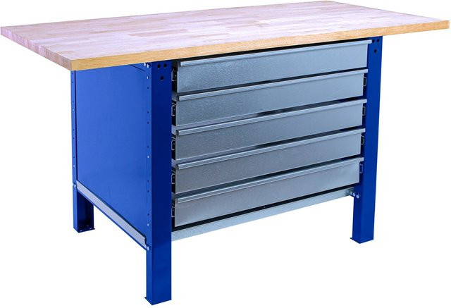 PROREGAL Werkbank BUFFALO WOOD mit 5 Schubladen, Blau, H x B x T: 86,5 x 180 x 75 cm, Traglast 1000 kg - Bild 1