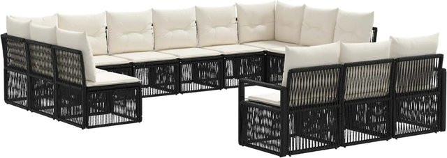 vidaXL Gartensofa-Set 13-teilig in Schwarz aus Poly-Rattan mit Polstern und wetterfestem Metallgestell in U-Form - Bild 1