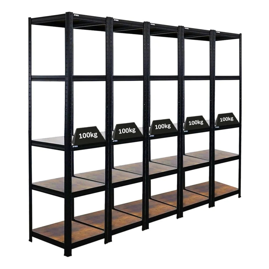 5er Set Wohnregal Ragnar von BERLINLODGE in Vintagebraun und Schwarz, Bücherregal und Büroregal aus Metall, H 180 cm x B 45 cm x T 45 cm - Bild 2
