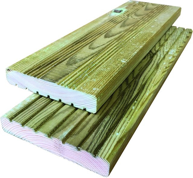 T & J Terrassendiele Kiefer grün druckimprägniert B/H: 14,5 cm x 2,5 cm, Länge: 400 cm - Bild 1