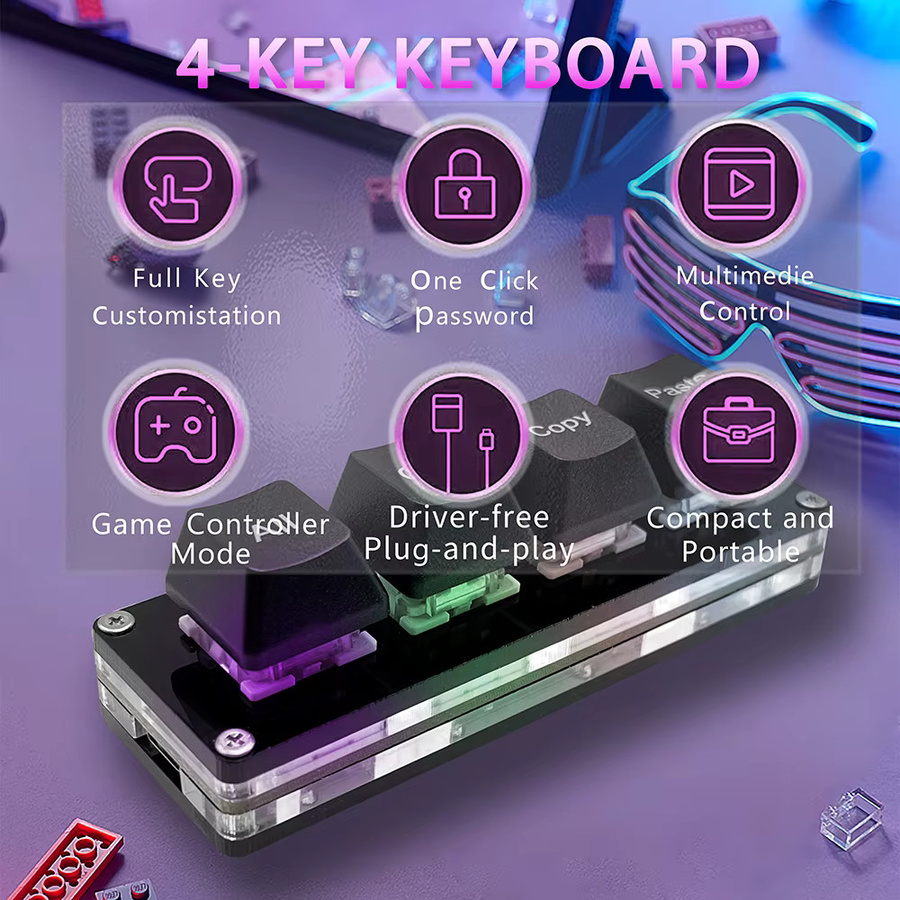 Sayodevice Mini 4-Tasten Macro Pad RGB Mechanische Einhandtastatur Schwarz - Bild 3