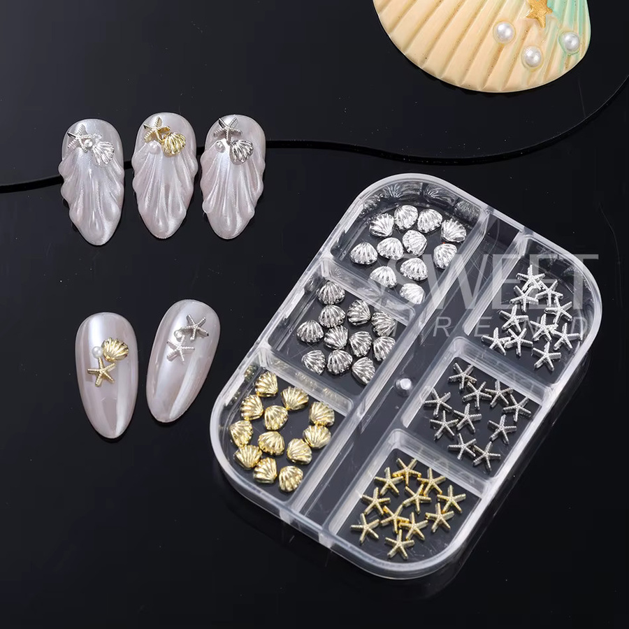 SWEET TREND Nagelkunst-Charms, 6er-Set, Seestern und Muschel, Gold-Silber - Bild 4