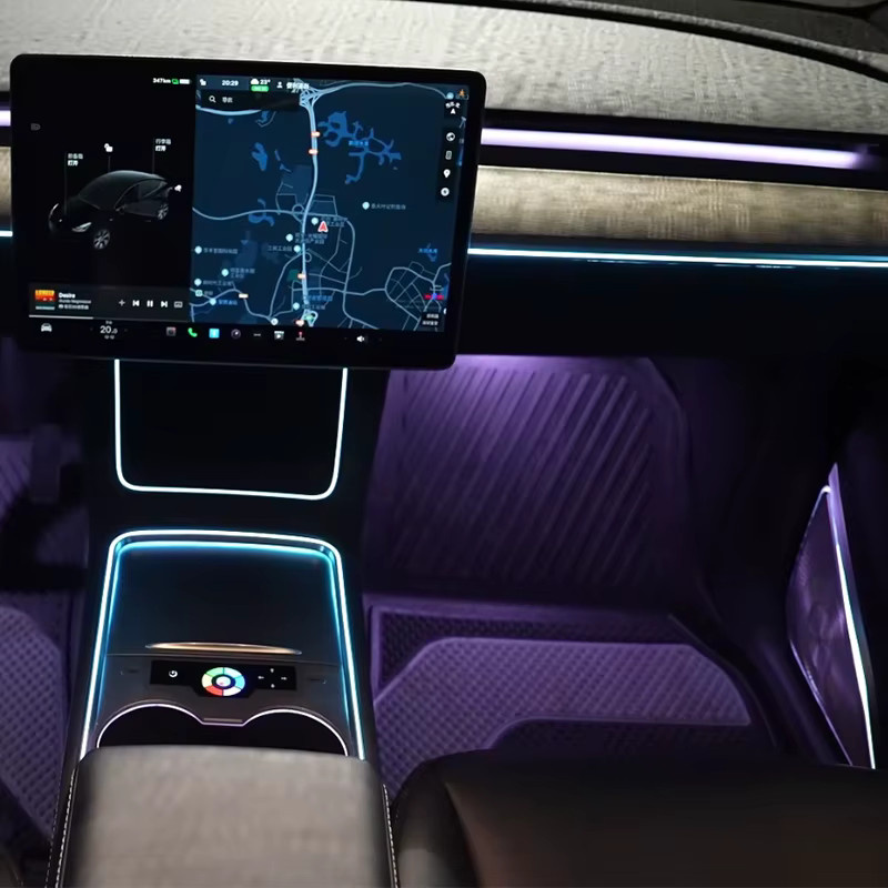 Premium LED Ambientebeleuchtung für Tesla Model 3 und Model Y mit App- und Fernbedienung, RGB Neon Flex Lichtsteuerung in Multicolour - Bild 2