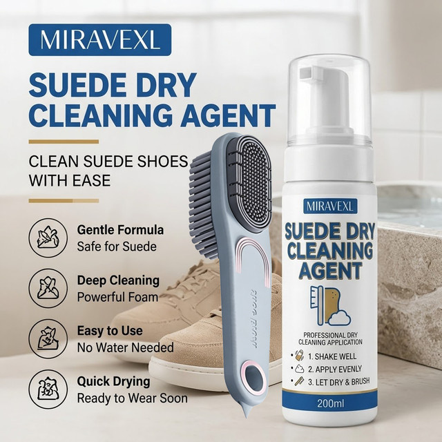 MIRAVEXL Wasserloses Schuhreinigungs-Schaumset mit Bürste für Leder, Wildleder, Strick und Canvas in Weiß - Bild 1