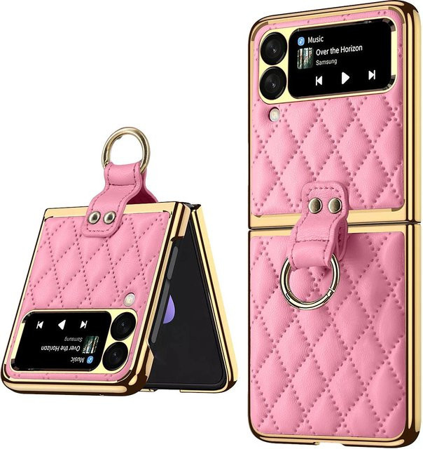 Samsung Diamant Air Cushion Lederhülle mit Ringhalter und Linsenschutz für Galaxy Z Flip 6 5G, Z Flip 7, Z Flip 5 und Z Flip 4 in Rosa/Transparent - Bild 1