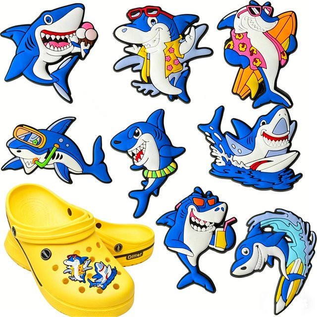 Potdemiel Schuhcharms, Cartoon-Hai-Serie, PVC, 8 Stück - Bild 1