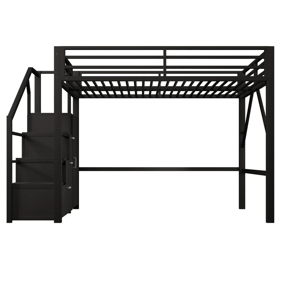 Merax Hochbett aus Metall mit Kleiderschrank, LED-Unterbettbeleuchtung und Treppe in Schwarz - Bild 2