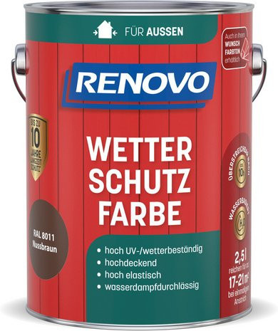 RENOVO Wetterschutzfarbe für Holz in Braun, wasserbasiert, seidenmatt - Bild 1